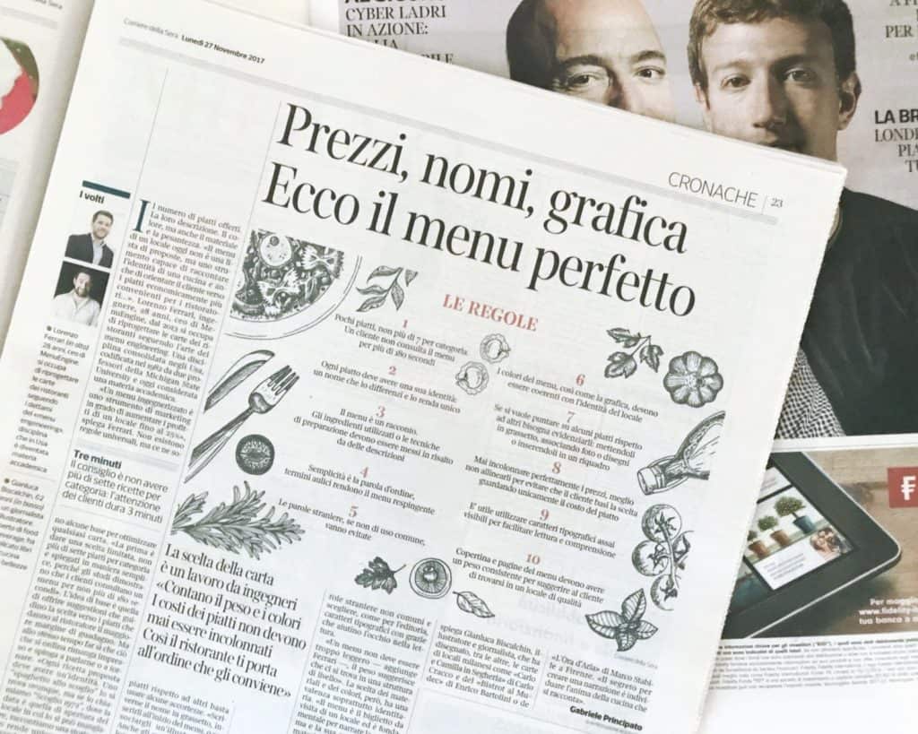 RistoratoreTop articolo menu engineering Corriere della Sera